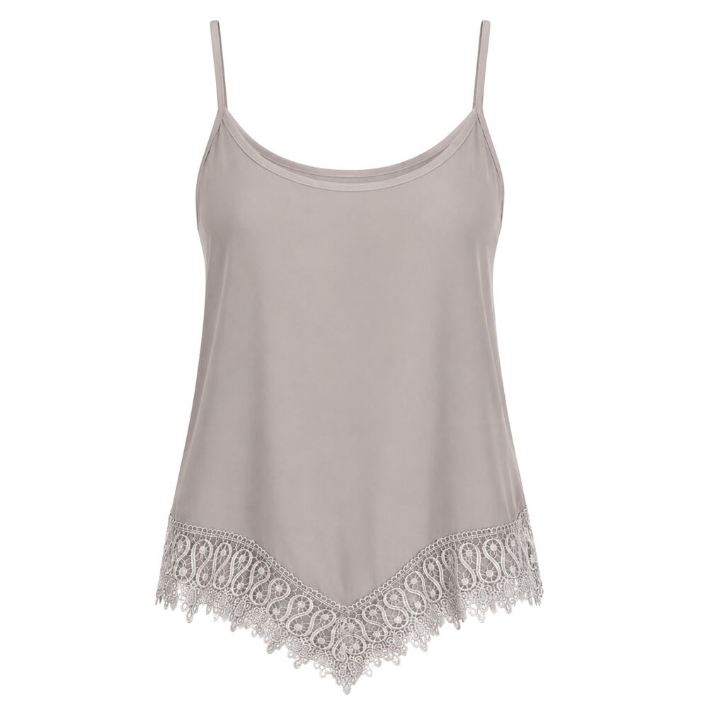 Nella Fantasia Tank Top Women's Sz Medium Lace Border Beige Spaghetti Strap
